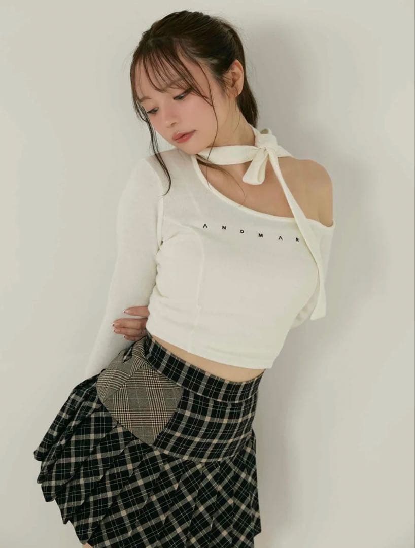 スカート andmary Coco check pleats skirt black m