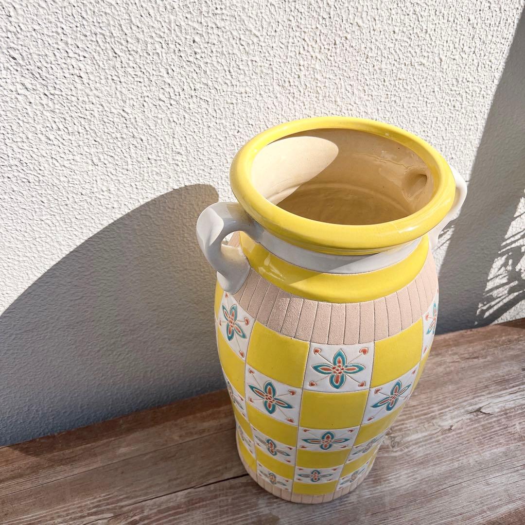 ヨーロッパ製　タイル模様　傘立て　プランター　壺　フラワーポット　北欧