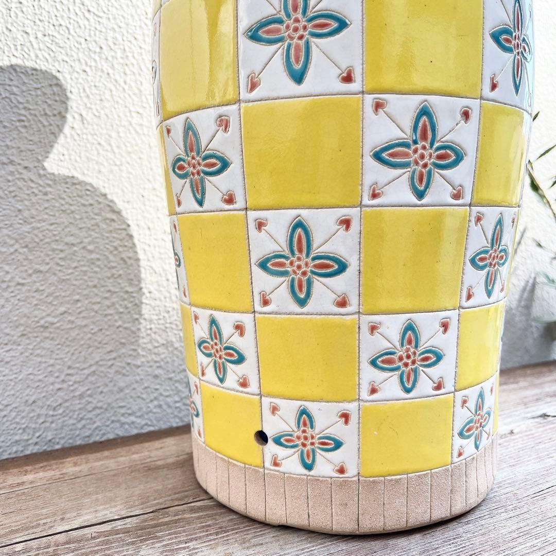 ヨーロッパ製　タイル模様　傘立て　プランター　壺　フラワーポット　北欧