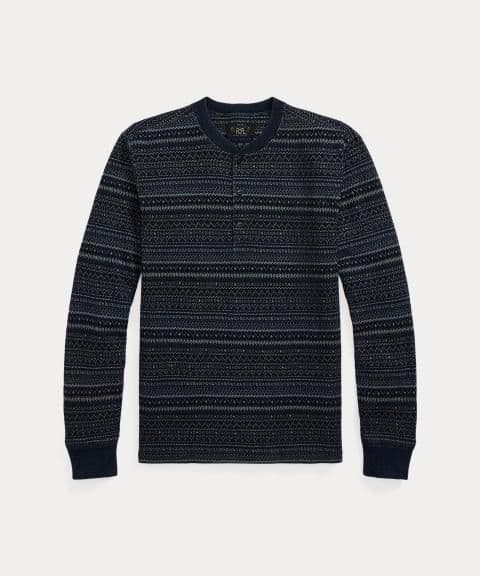 新品未使用 RRL インディゴ ジャカード ヘンリーネック シャツ M