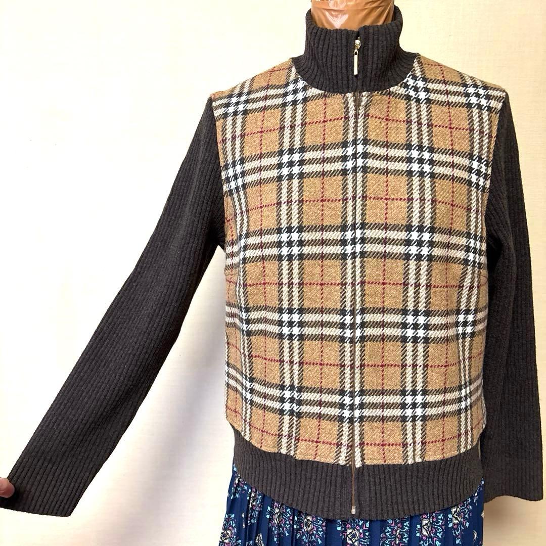新品バーバリーゴルフ　チェック柄ハイネックニットブルゾン