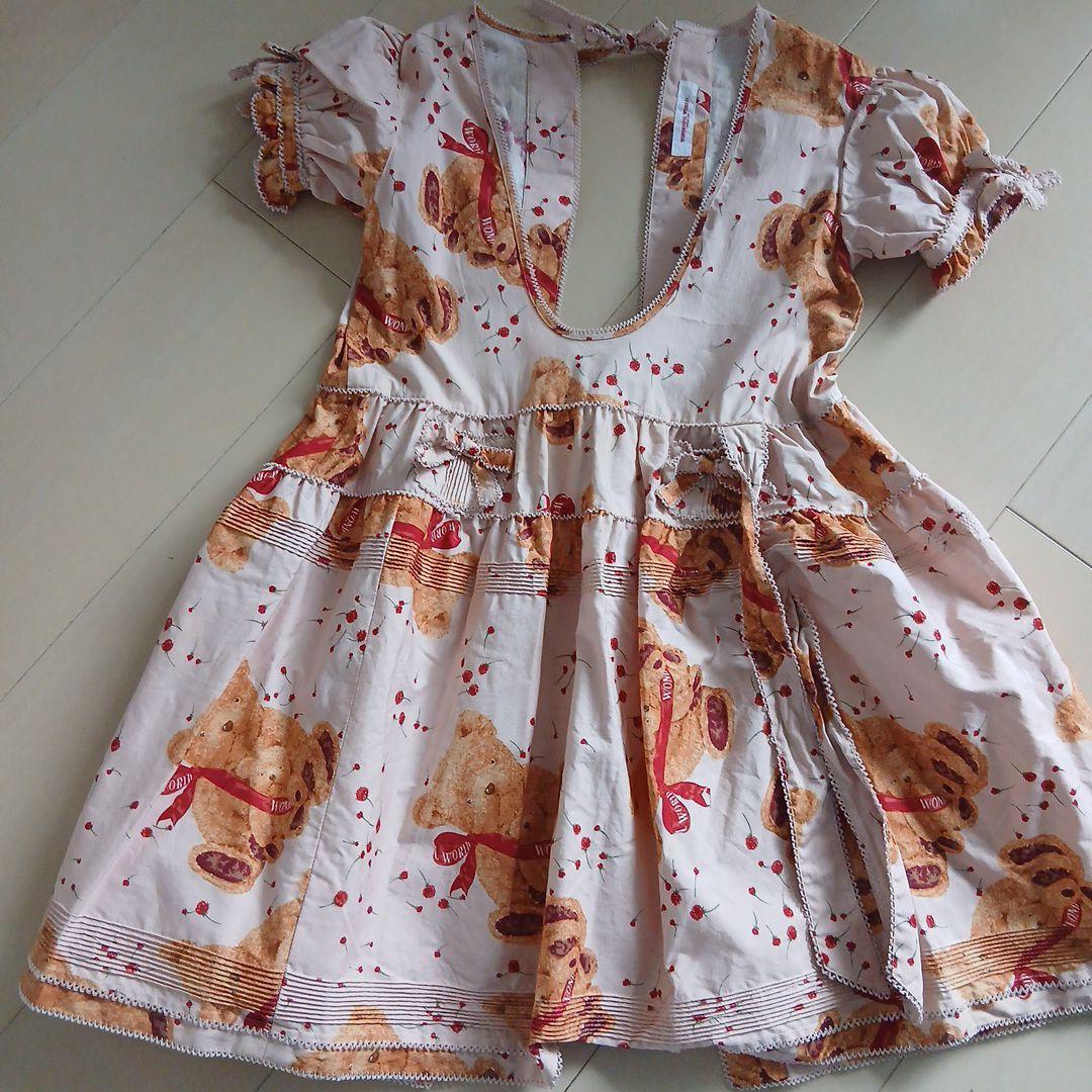 クマプリント 半袖ワンピース とエプロンのセット100cm~