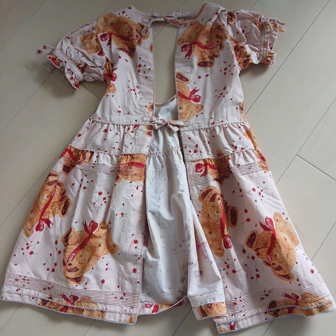 クマプリント 半袖ワンピース とエプロンのセット100cm~