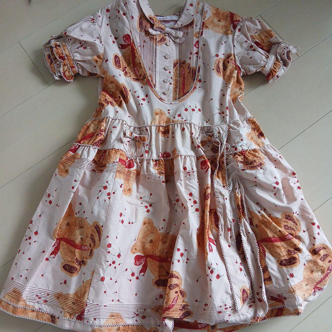 クマプリント 半袖ワンピース とエプロンのセット100cm~