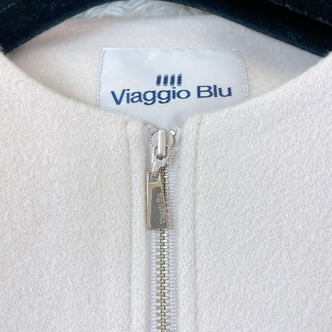 美品✨ビアッジョブルー レッキスファーショートジャケット ノーカラー ウール