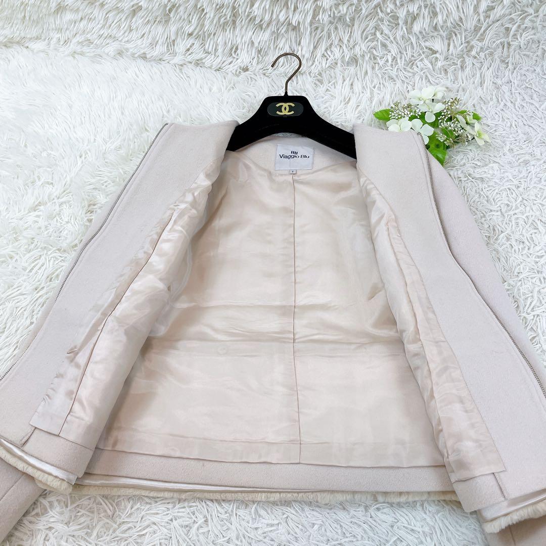 美品✨ビアッジョブルー レッキスファーショートジャケット ノーカラー ウール