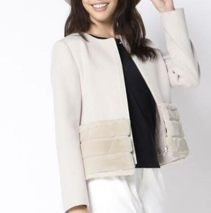 美品✨ビアッジョブルー レッキスファーショートジャケット ノーカラー ウール