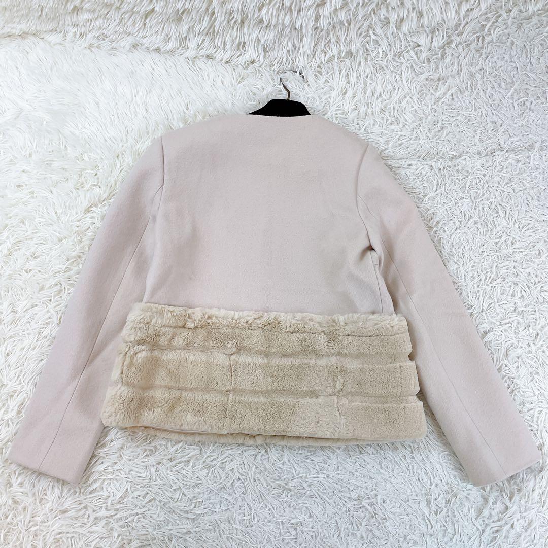 美品✨ビアッジョブルー レッキスファーショートジャケット ノーカラー ウール
