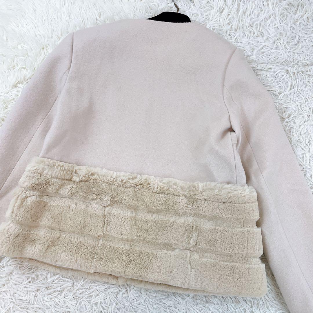美品✨ビアッジョブルー レッキスファーショートジャケット ノーカラー ウール