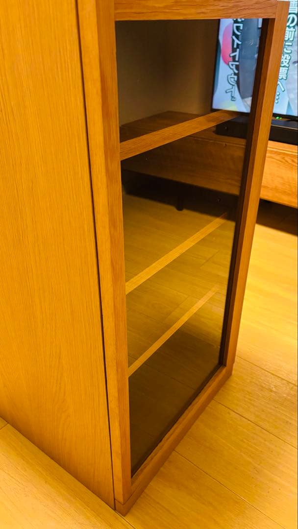 無印良品 木製キャビネット ガラス扉 スリム オーク材