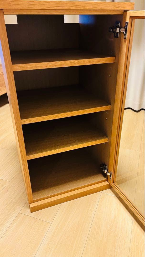 無印良品 木製キャビネット ガラス扉 スリム オーク材