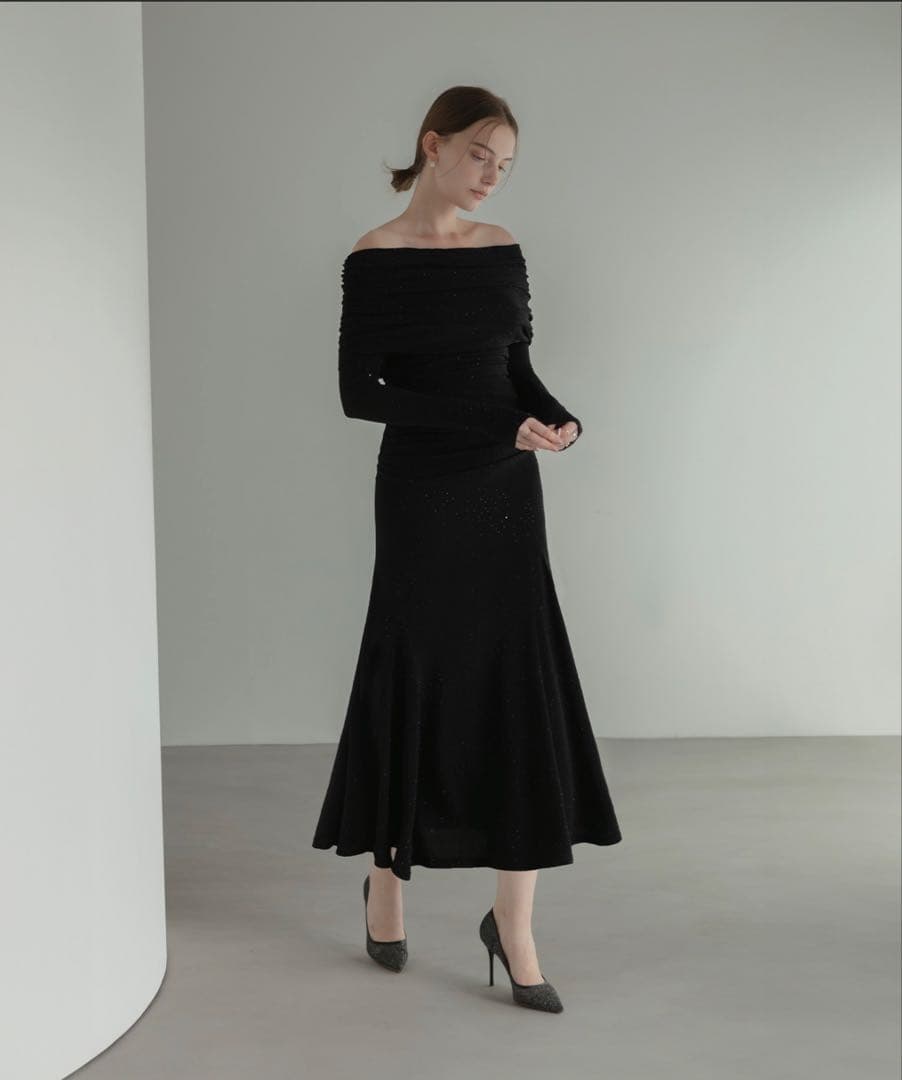 Lejaストーンオフショルダーアームカバー付き2WAYマーメイドワンピースドレス