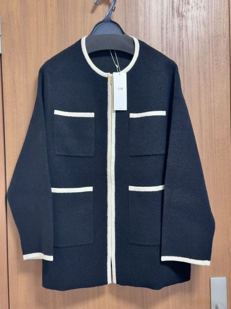 《新品》23区【洗える】ミニブークレニット バイカラー ジャケット（サイズ46）
