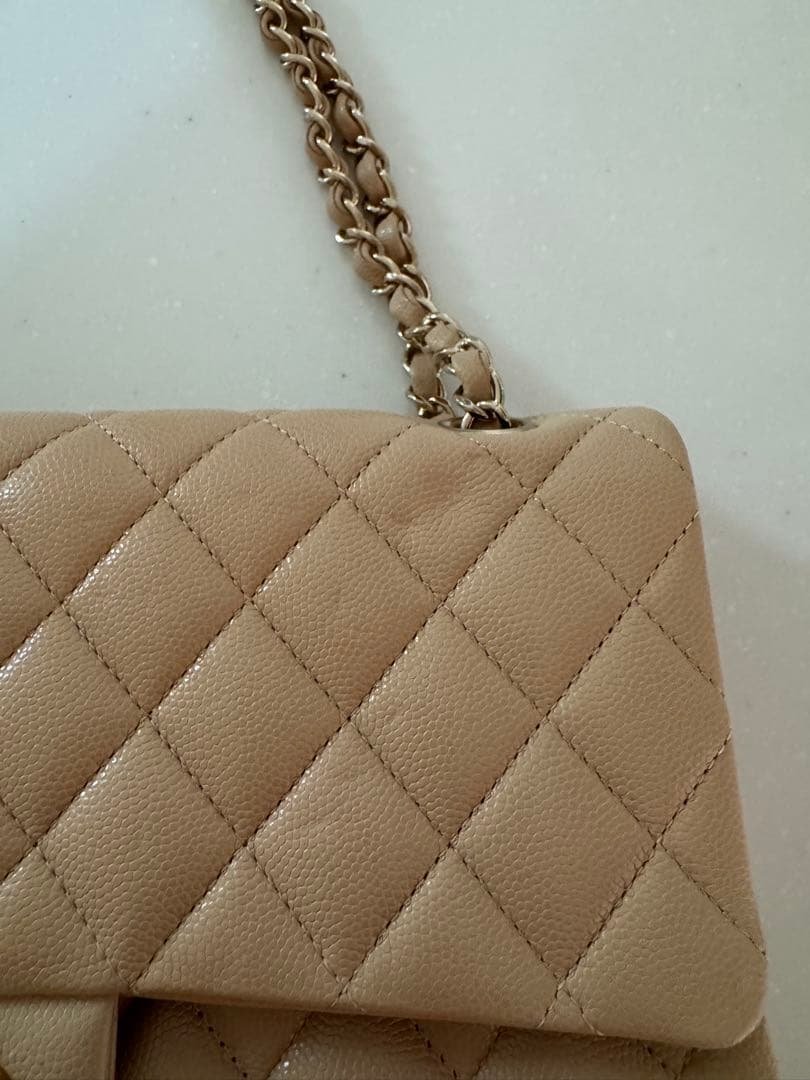 CHANEL ベージュ キルティングショルダーバッグ