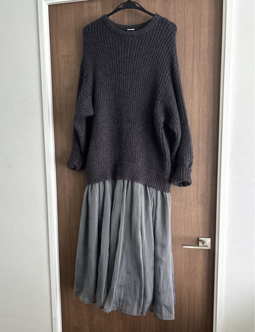 極美品elendeekエレンディークブラッシュヤーンニットドッキングワンピース