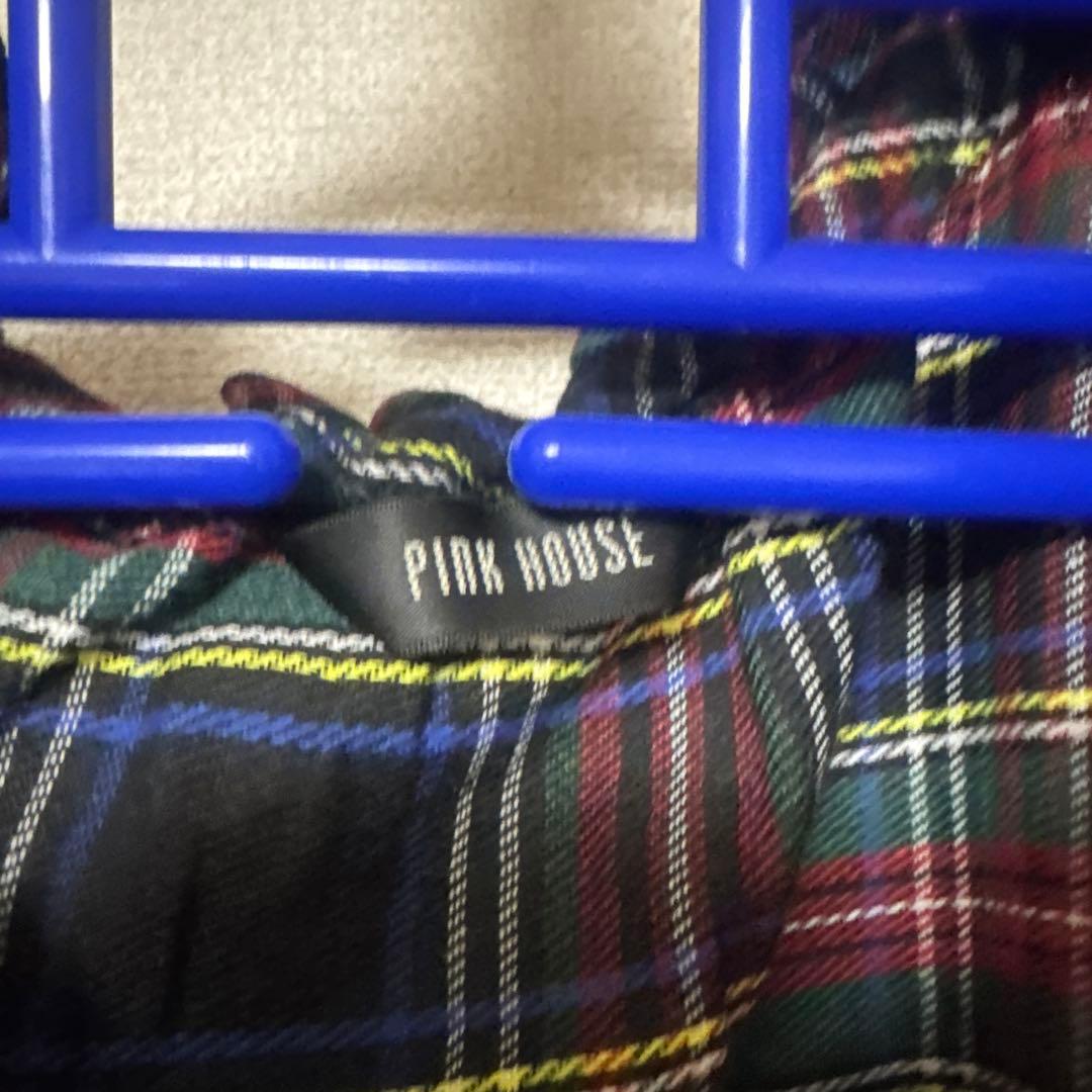 eco　PINK HOUSE 2026年チェック柄長袖ワンピース 黒ベース