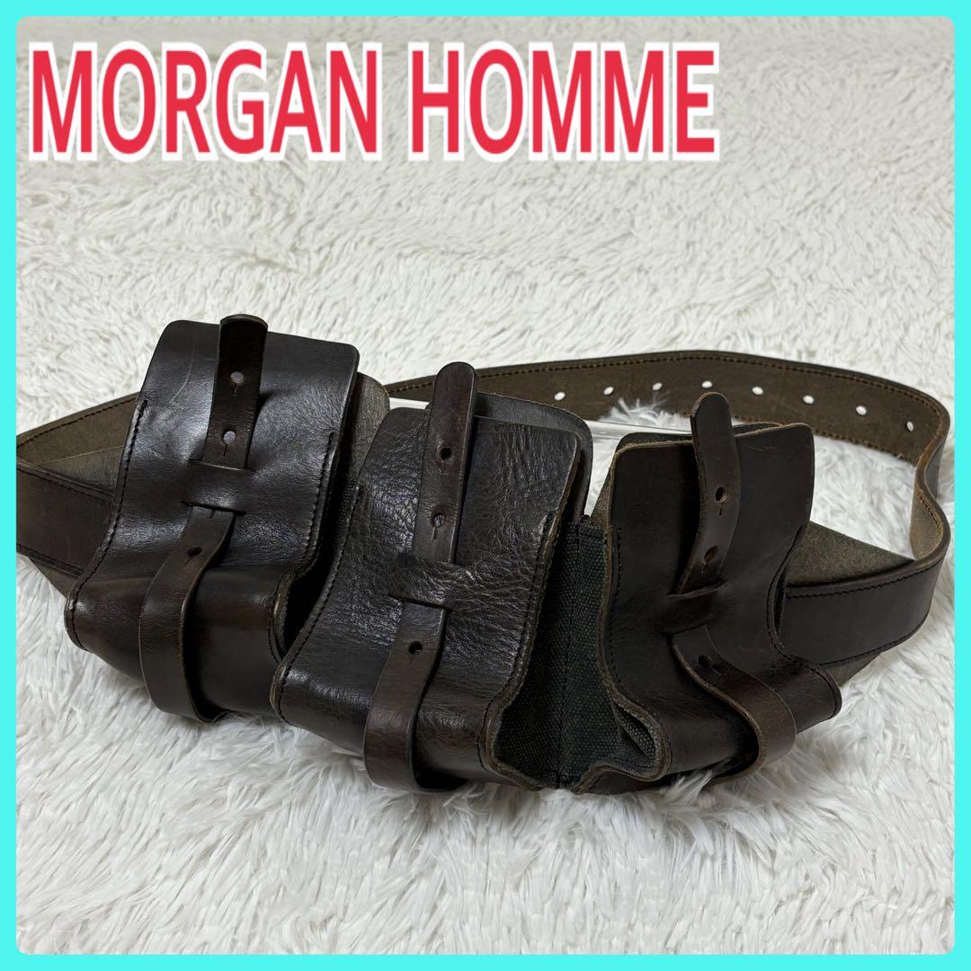 MORGAN ベルト　バンダリア　レザー　ポケット　3連　ミリタリー
