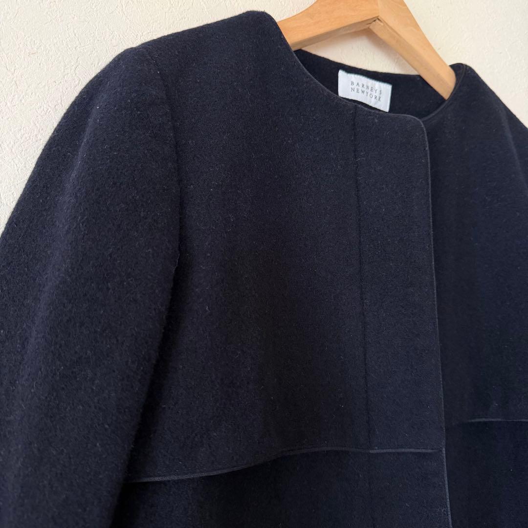 バーニーズニューヨーク　ウールブレンドノーカラーコート　ネイビー　38 M