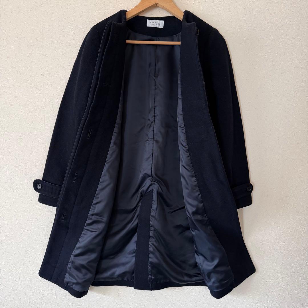 バーニーズニューヨーク　ウールブレンドノーカラーコート　ネイビー　38 M