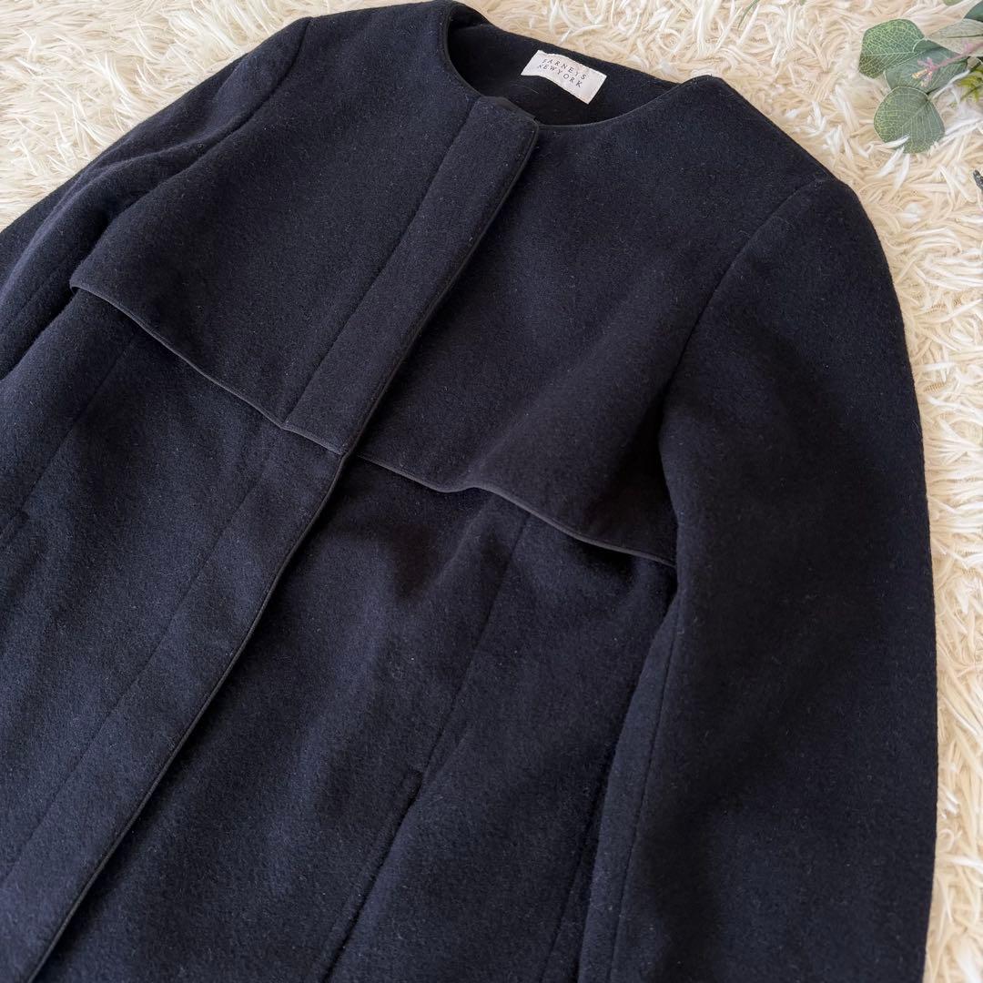 バーニーズニューヨーク　ウールブレンドノーカラーコート　ネイビー　38 M