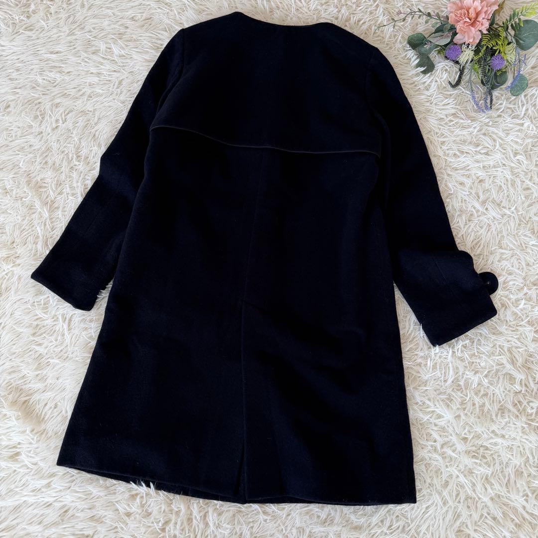 バーニーズニューヨーク　ウールブレンドノーカラーコート　ネイビー　38 M