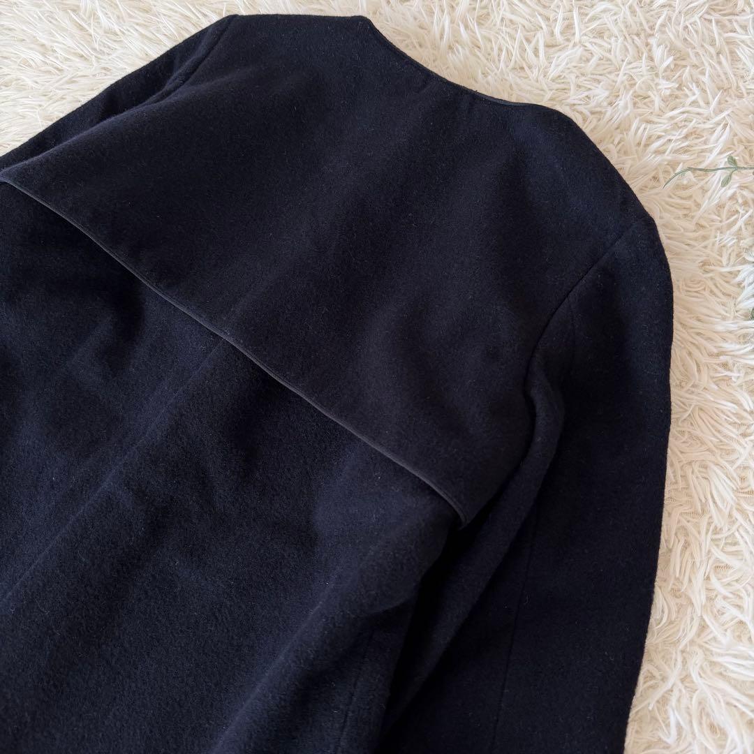 バーニーズニューヨーク　ウールブレンドノーカラーコート　ネイビー　38 M