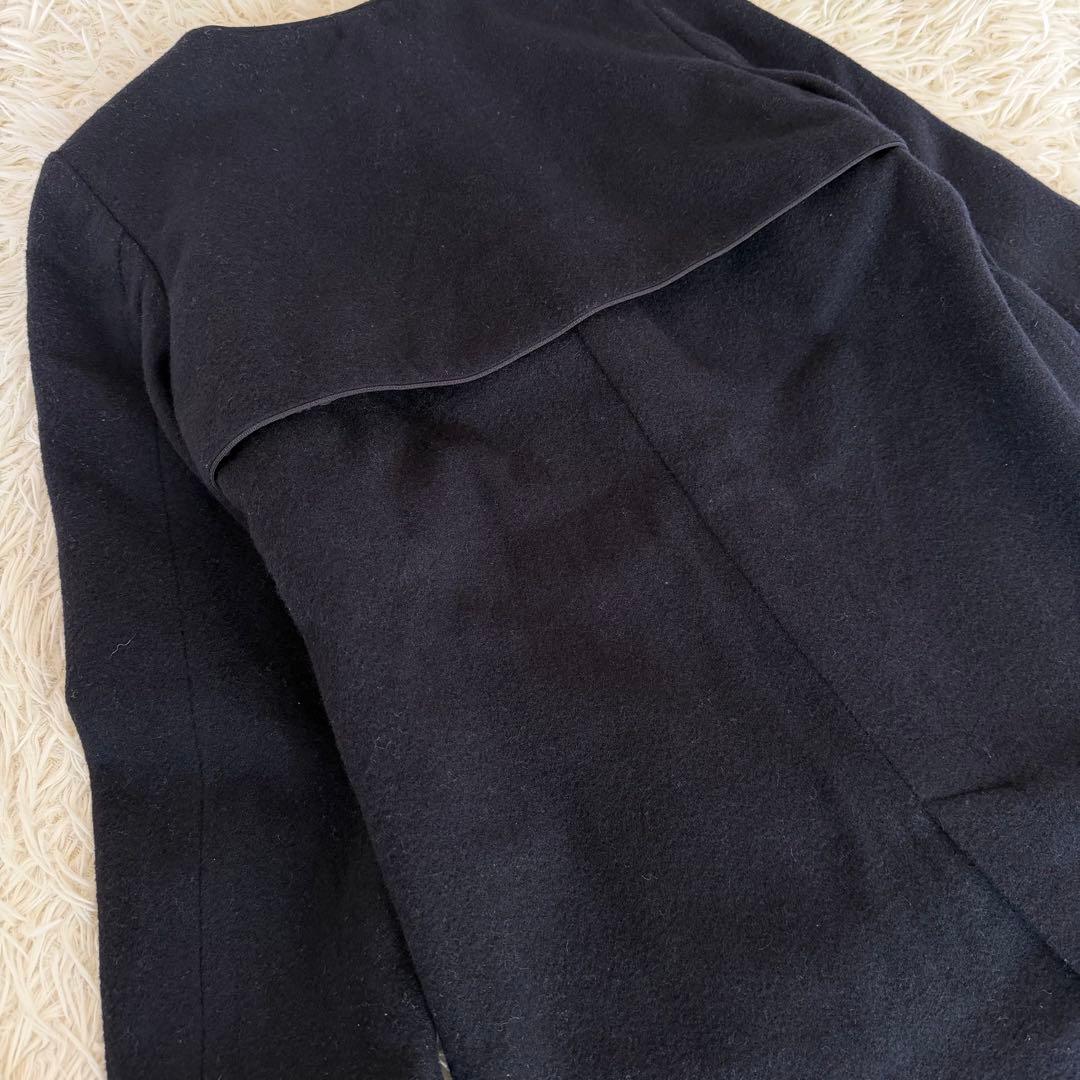 バーニーズニューヨーク　ウールブレンドノーカラーコート　ネイビー　38 M