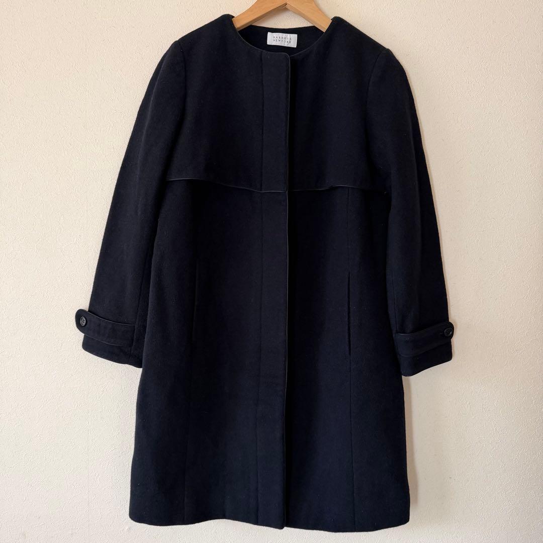 バーニーズニューヨーク　ウールブレンドノーカラーコート　ネイビー　38 M