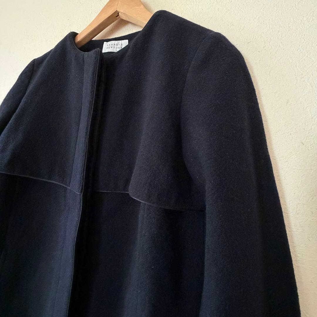 バーニーズニューヨーク　ウールブレンドノーカラーコート　ネイビー　38 M