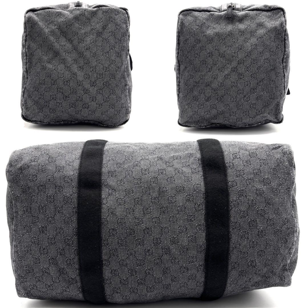 【美品】グッチ ボストンバッグ GGキャンバス 黒 折り畳み ポーチ付き 大容量