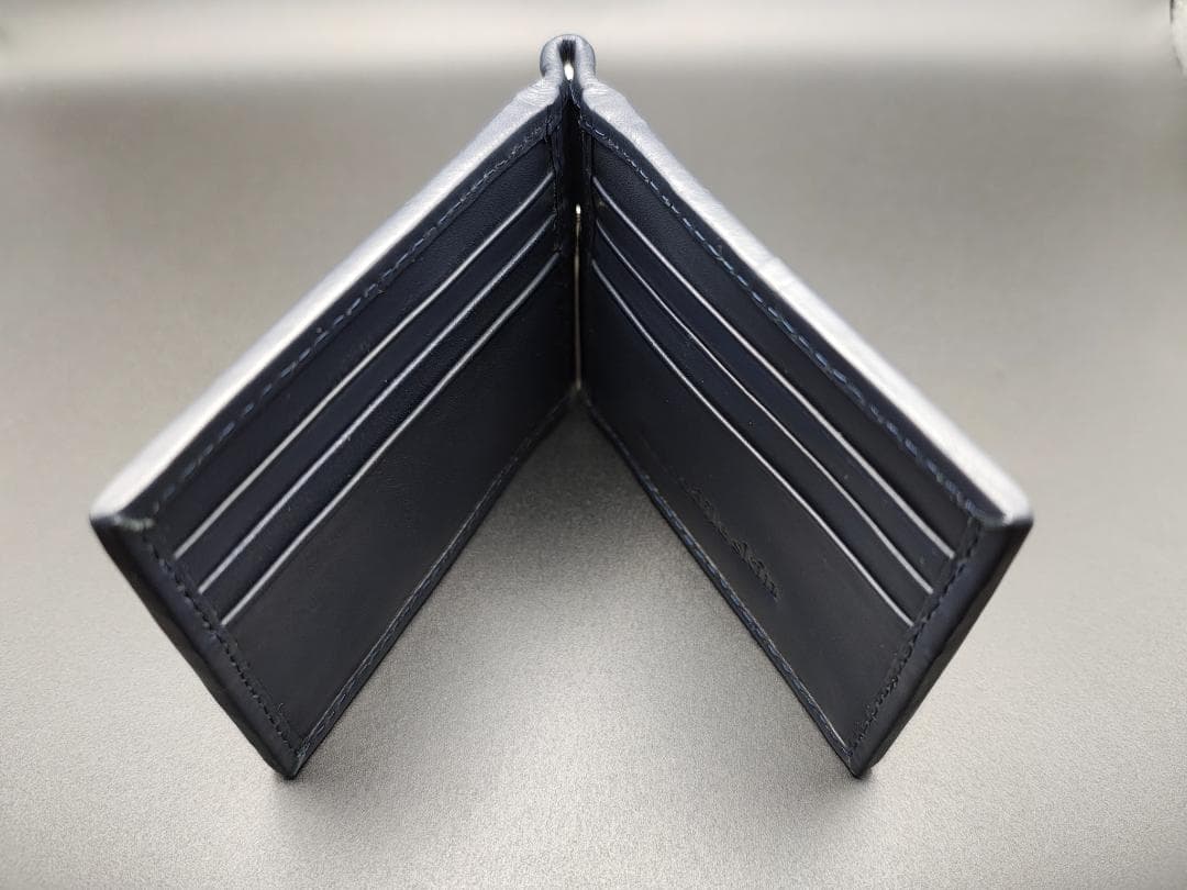 クロコダイル革 マネークリップ 二つ折り財布 本革 ネイビーブルー 薄型 新品