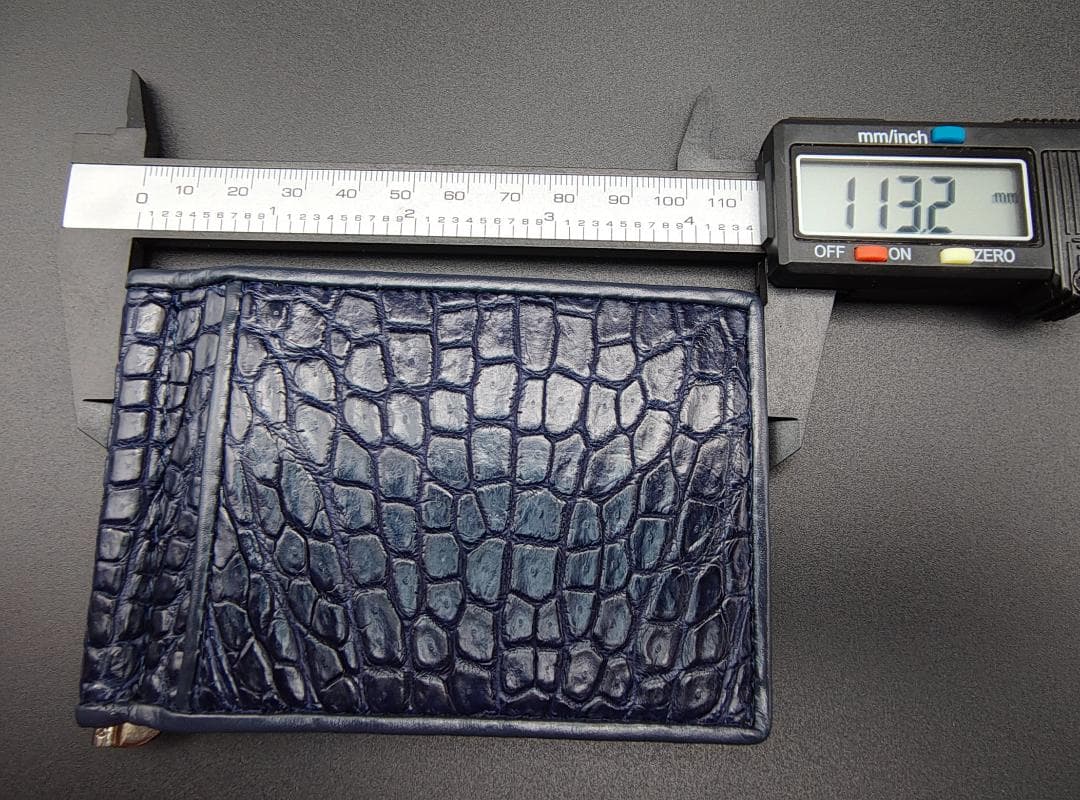クロコダイル革 マネークリップ 二つ折り財布 本革 ネイビーブルー 薄型 新品