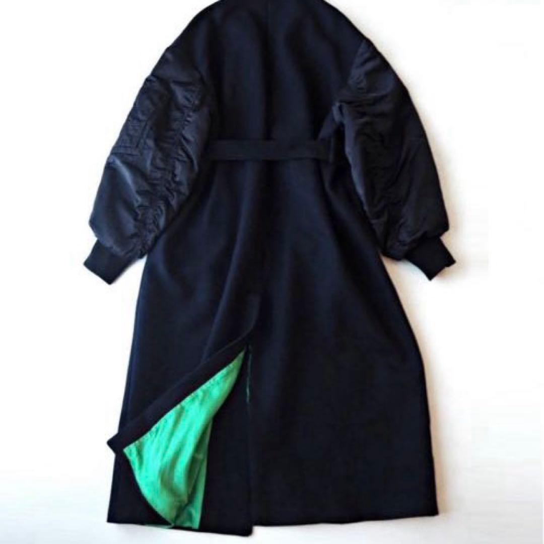 【美品】ZARA マッチングボンバーコート 紺 マキシ丈　袖切替 異素材