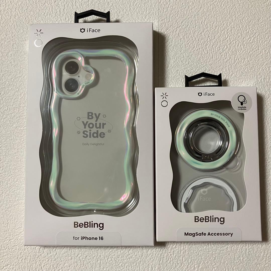 ホワイトオーロラiPhone16・リングセットiface BeBling