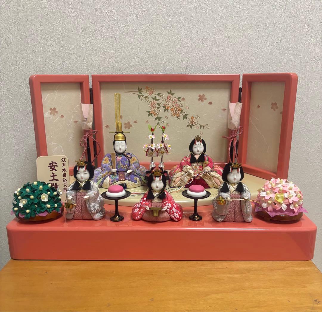 【一秀作】安土雛 五人飾り 14号（木目込人形／木村一秀／段飾り・間口45cm）