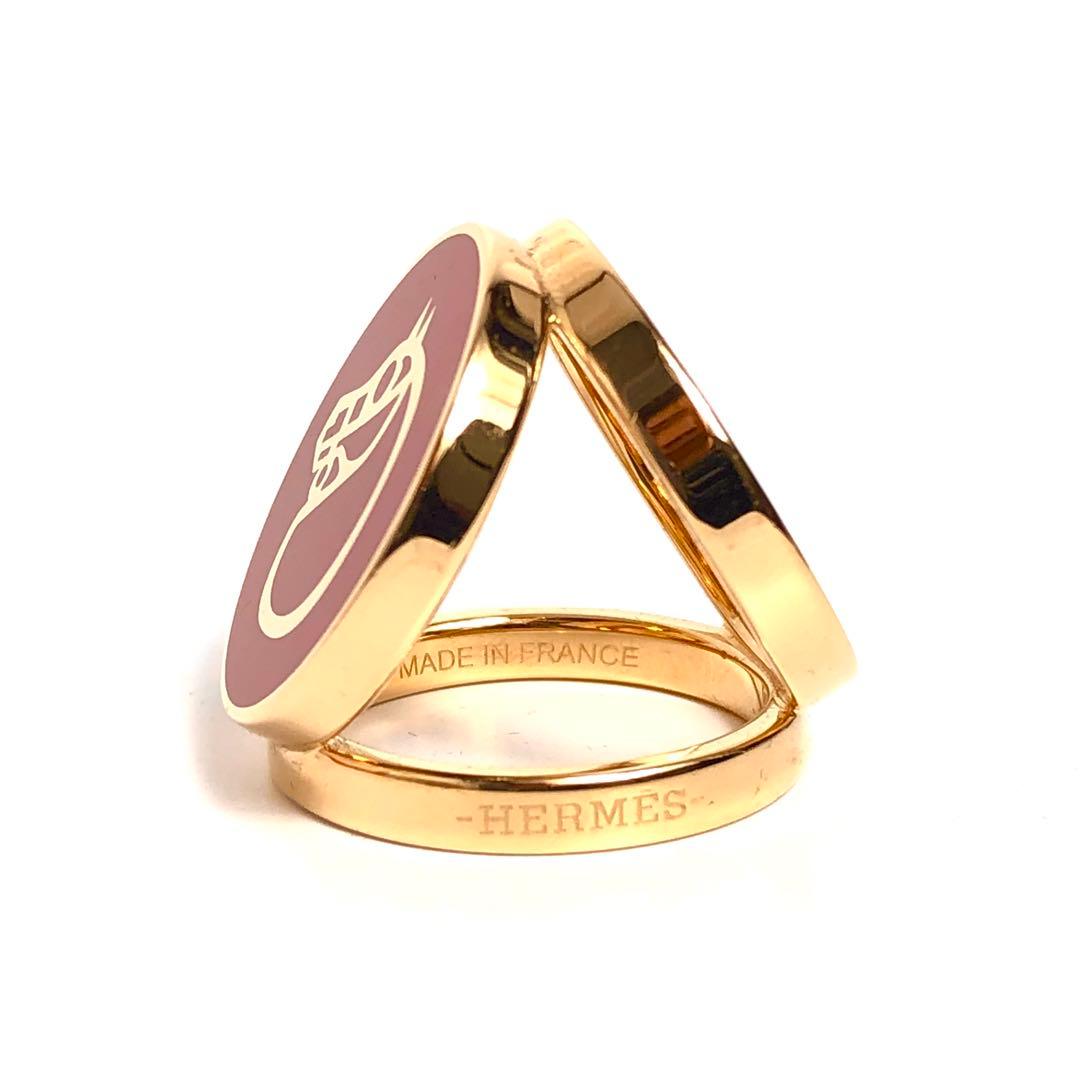 【良品】HERMES エルメス スカーフリング カマイユ 馬 ホース レッド 赤