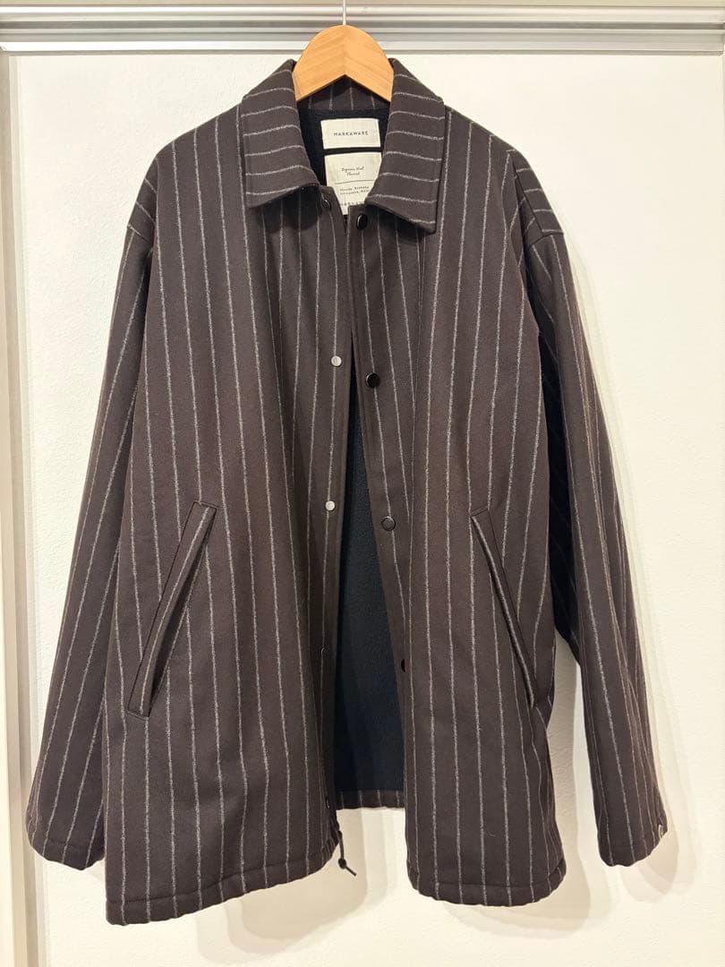 MARKAWARE ダークブラウン ストライプ カバーオール