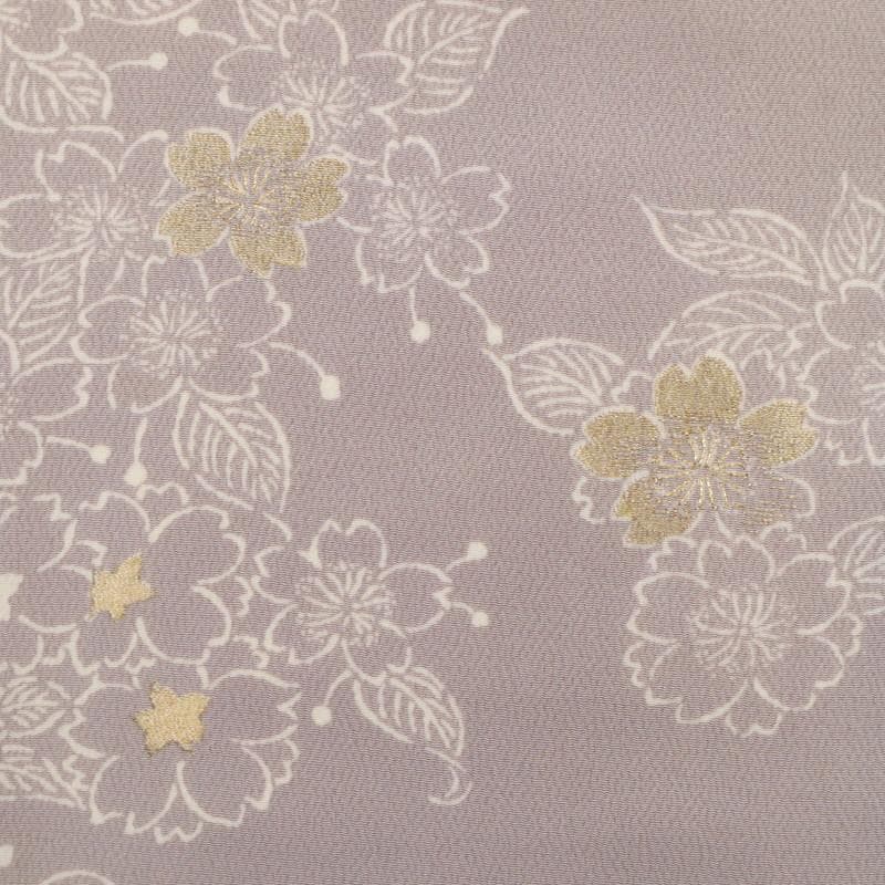 《特選◆訪問着■シンプル桜梅の花◆薄梅鼠色■ちりめん地◆袷正絹着物◆HC2-4》