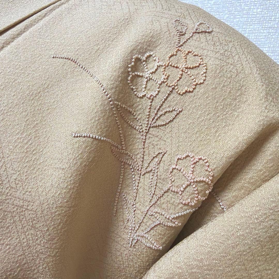 25 付け下げ訪問着フルセット 正絹 ベージュ 薄茶 総刺繍 相良刺繍 暈し染め