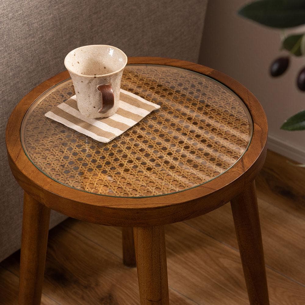 新品 送料込み ラタン ラウンド サイドテーブル S 35×45cm