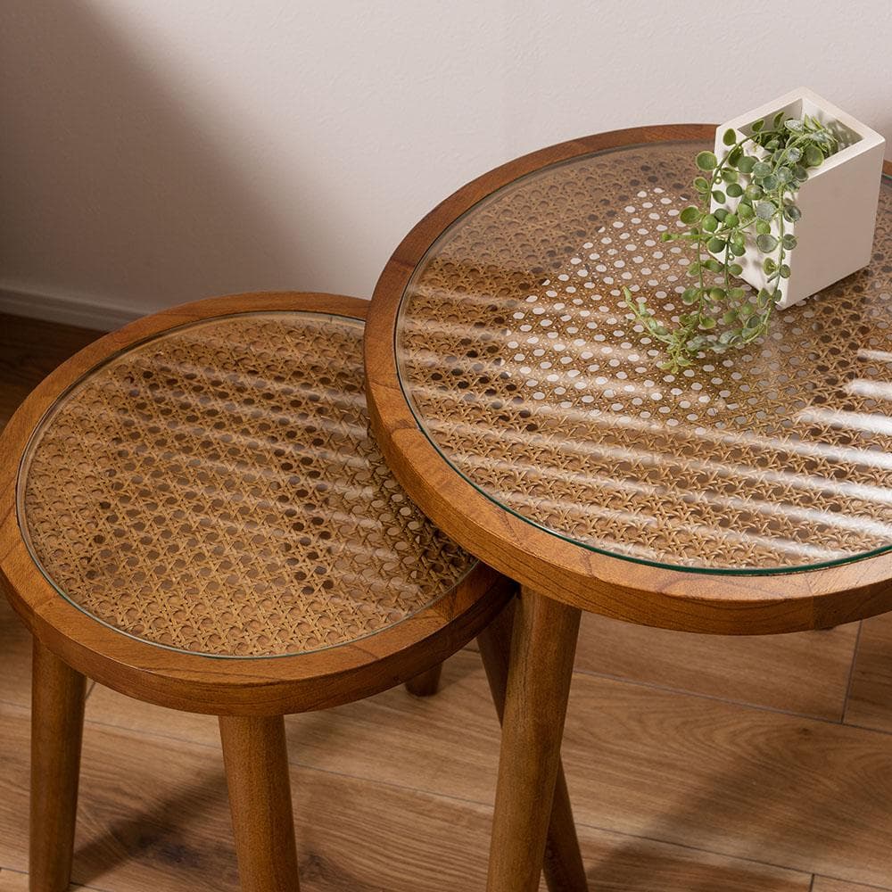 新品 送料込み ラタン ラウンド サイドテーブル S 35×45cm