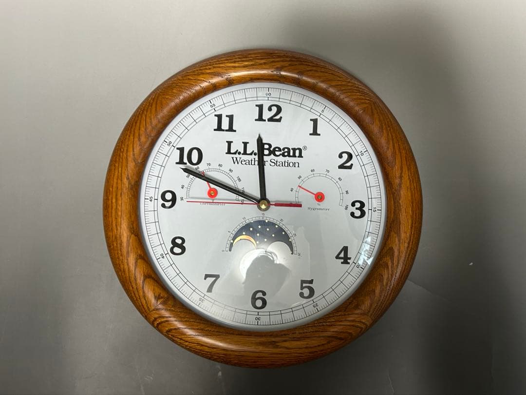 #129 LLBean エルエルビーン 掛け時計 ムーンフェイズ 湿度計 木製枠