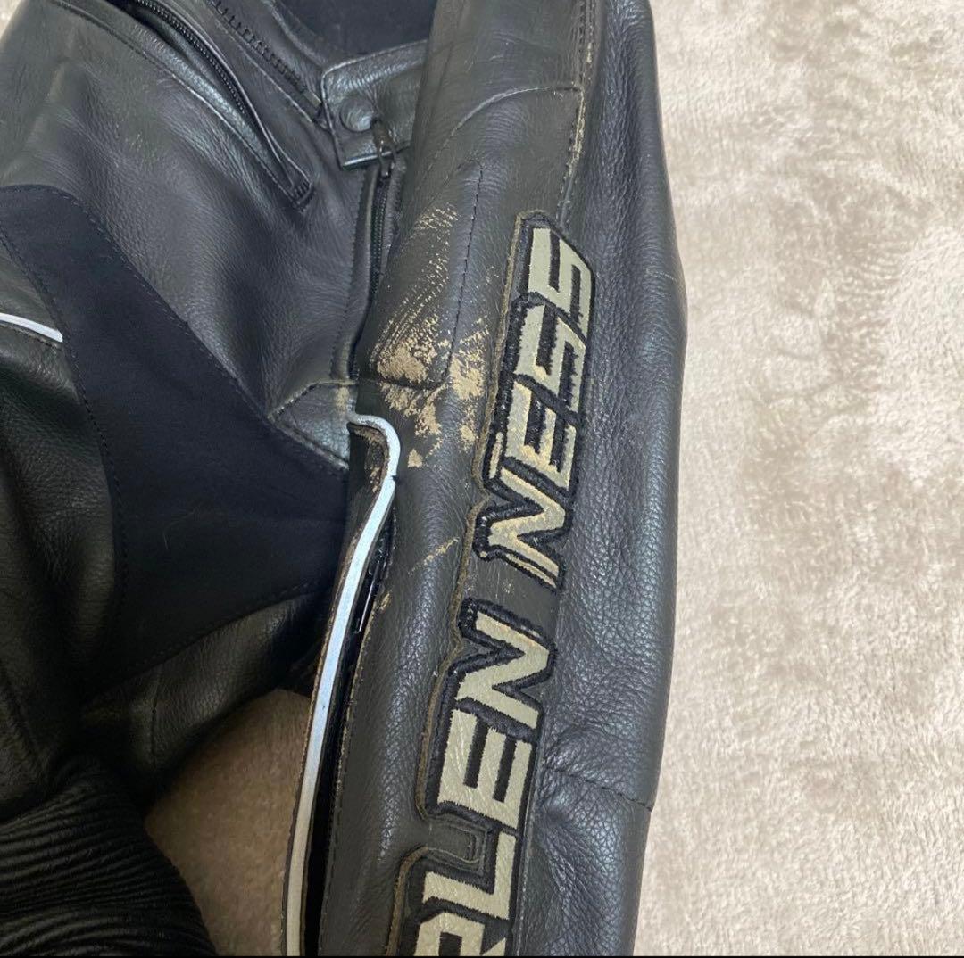 バイク用革ツナギ 膝パッド付き 黒 4日後出品取りやめ