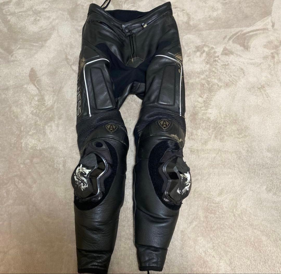 バイク用革ツナギ 膝パッド付き 黒 4日後出品取りやめ