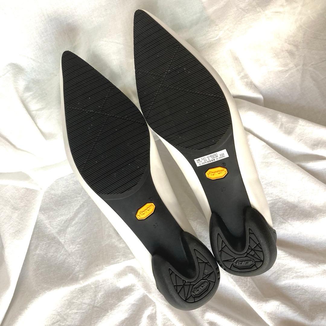 未使用級　シーセイ　ポインテッドトゥ　パンプス　フラット　ヴィブラム　白　37