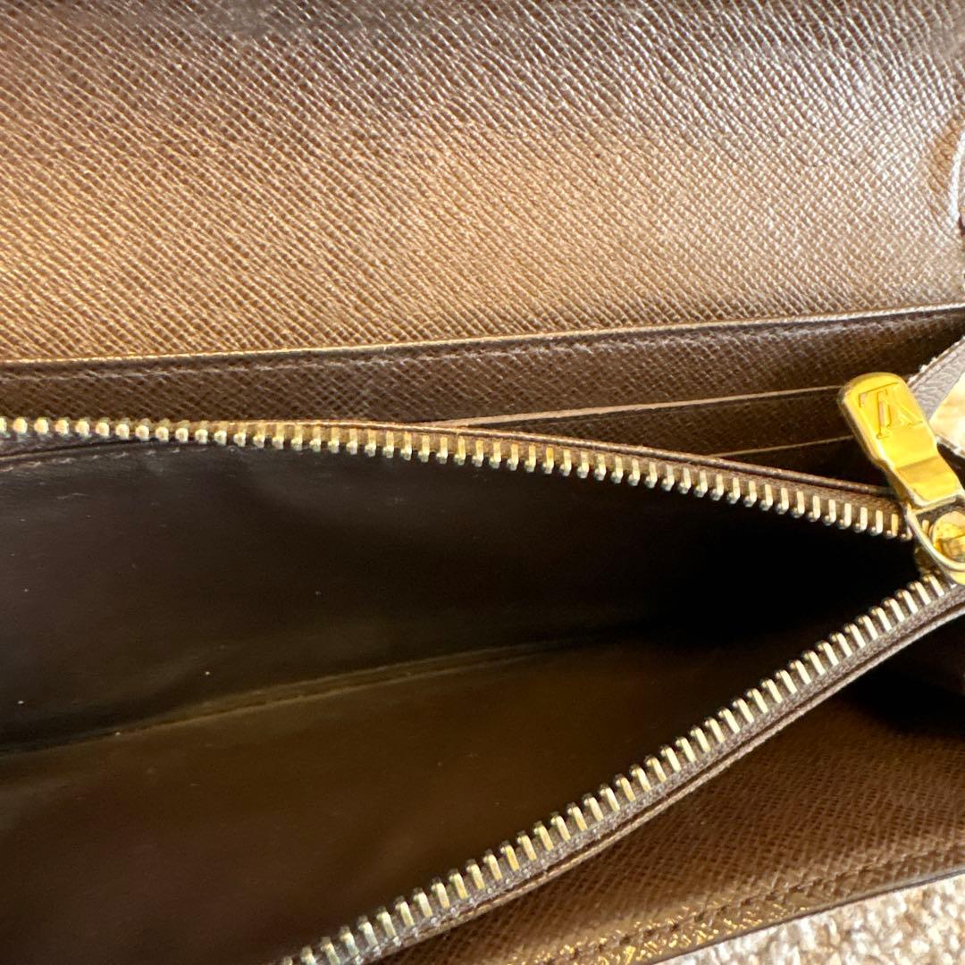 ダミエパターン ブラウンレザー長財布