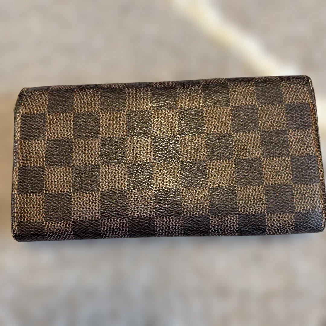 ダミエパターン ブラウンレザー長財布