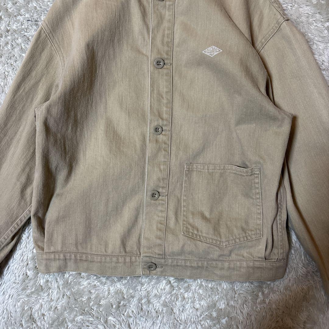 美品＊トレンド✨ダントン デニムジャケット ノーカラー 36 ロゴ　ベージュ