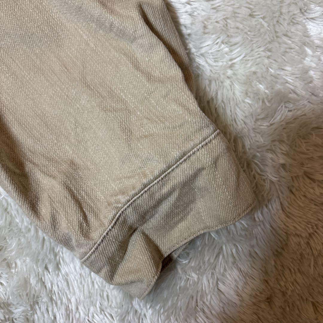 美品＊トレンド✨ダントン デニムジャケット ノーカラー 36 ロゴ　ベージュ