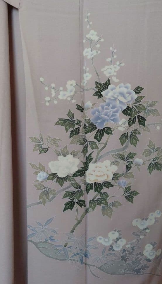 【美品】付下げ訪問着フルセット　正絹　袷　枝花文様　きもの三松謹製　唐織六通袋帯